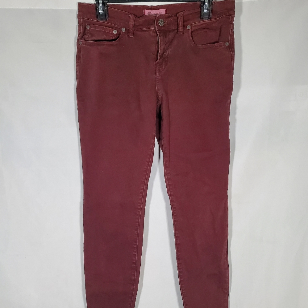 MADEWELL SKINNY SKINNY ANKLE MID-RISE MAROON STRETCHY JEANS